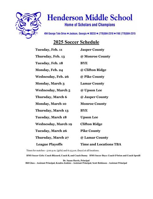 2025 Soccer Schedule